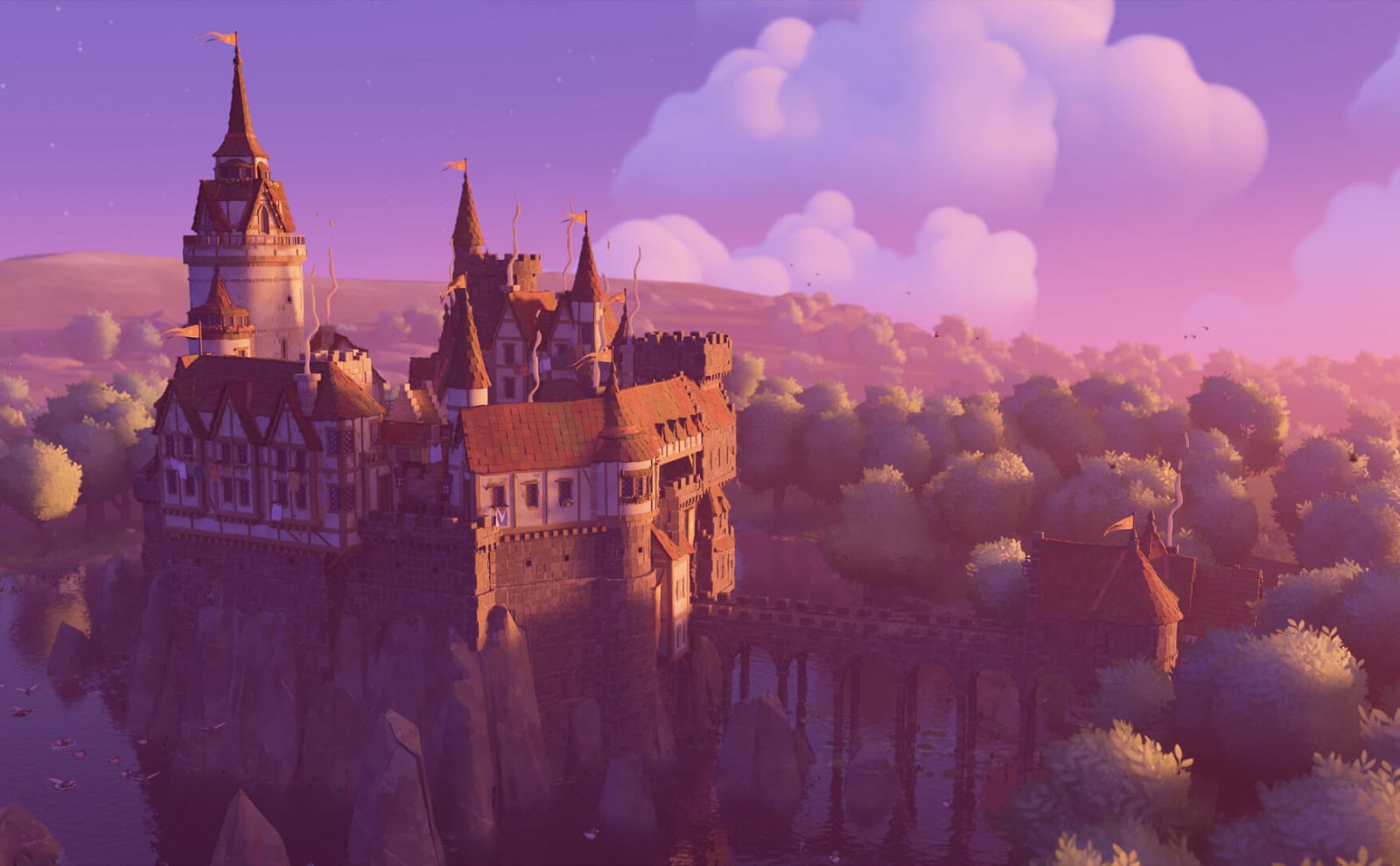 illustration of a castle in the middle of a forest