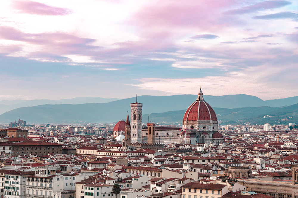 overhead view of florence at sunset
