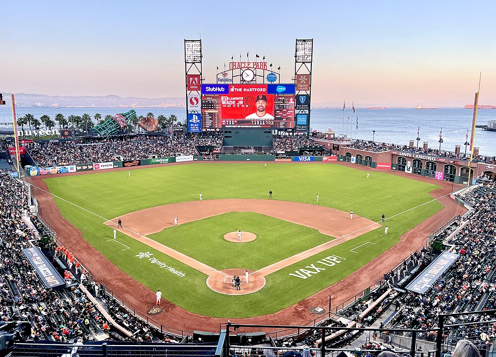 baseball diamond with the san francisco bay in the background