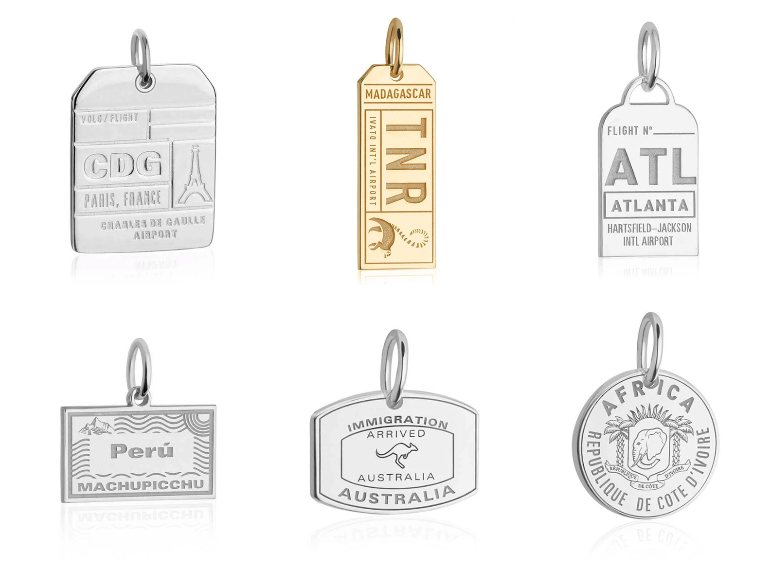 silver passport stamp charm