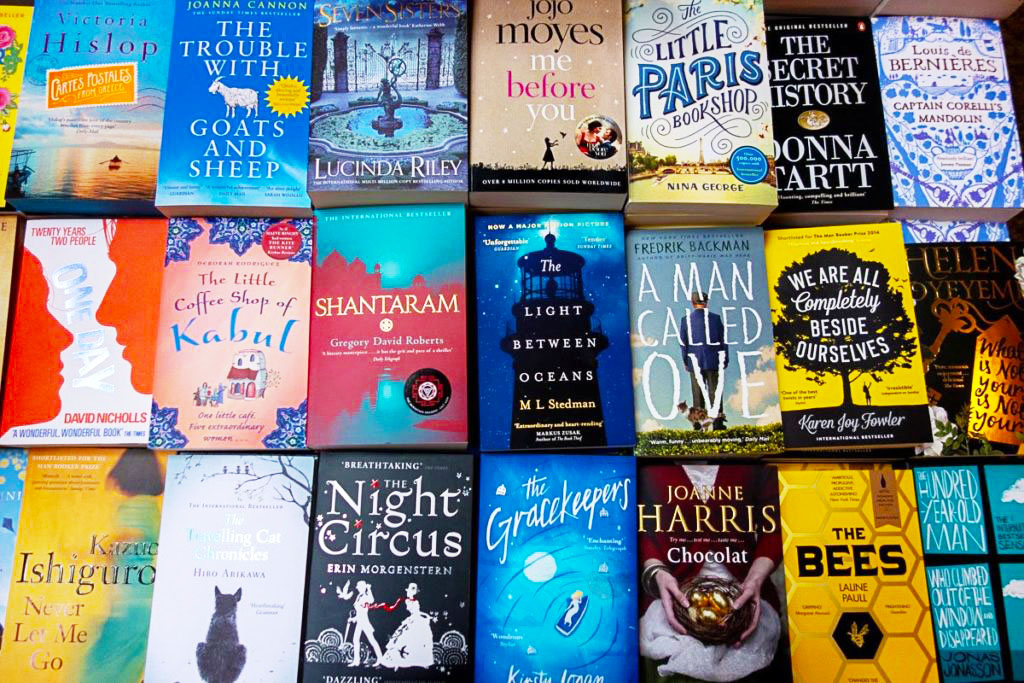 array of books on a table in waterstones books in bradford