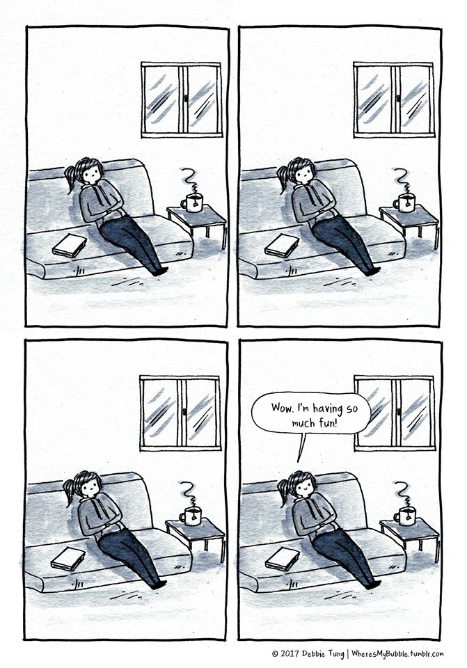 comic of a girl relaxing on the couch with the caption i'm so happy