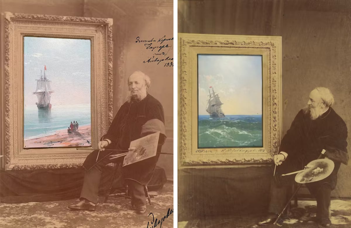 small paintings of ships on rough seas