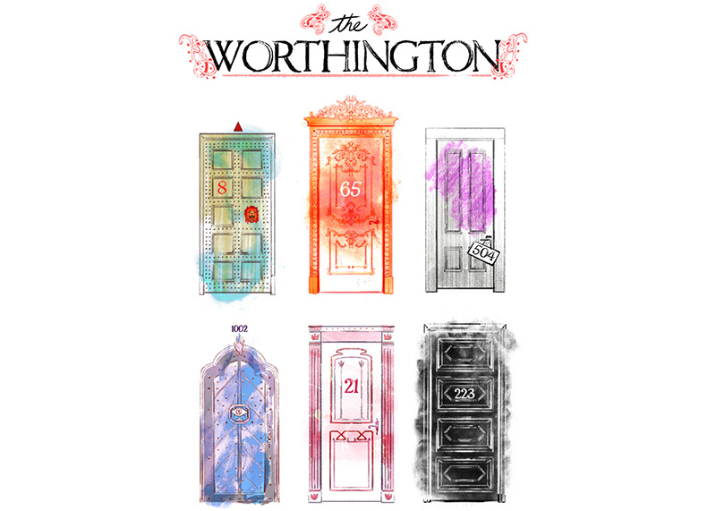 illustration of colorful apartment doors