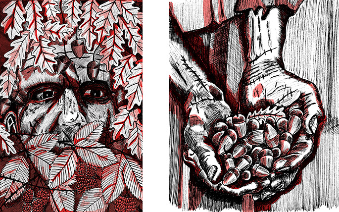 black and red illustrations of frankenstein from a gothic cookbook