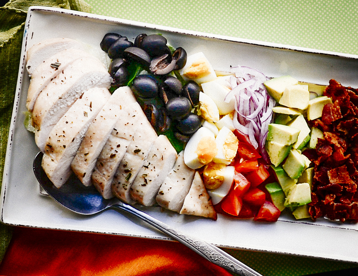  cobb salad on a white platter