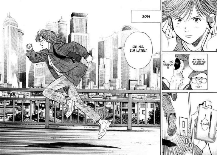 panel of a little boy holding up a symbol from the comic