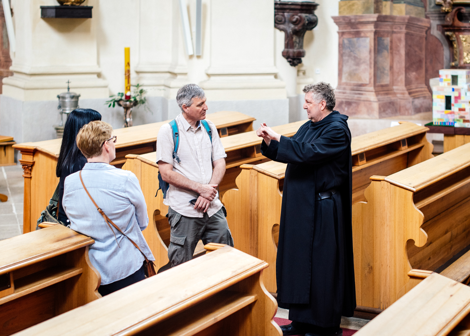 monk explaining the history of the monastery