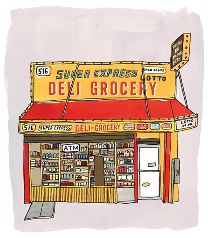 illustration of typical new york city bodega