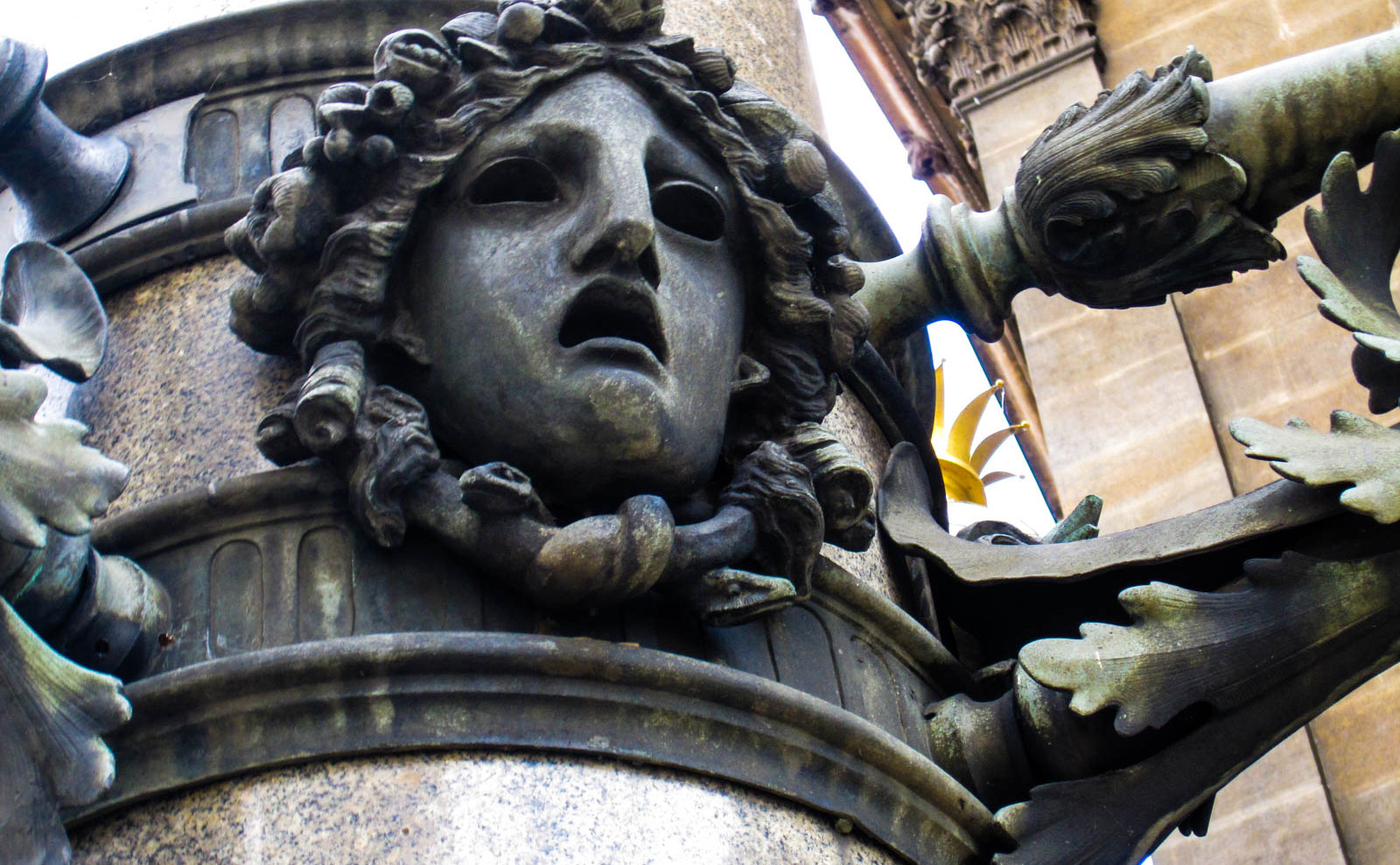 black and white photo of a statue in prague