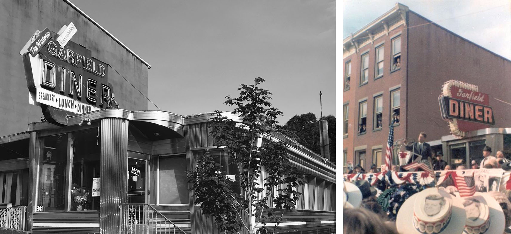 jfk giving a speech in front of the garfield diner