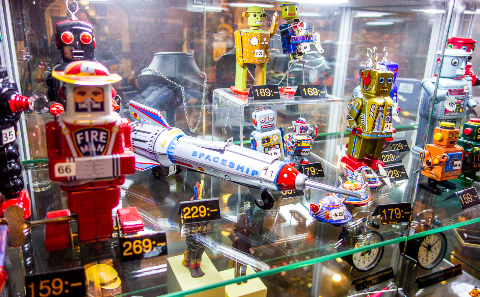 a book display in the sci-fi bookshop in stockholm, sweden