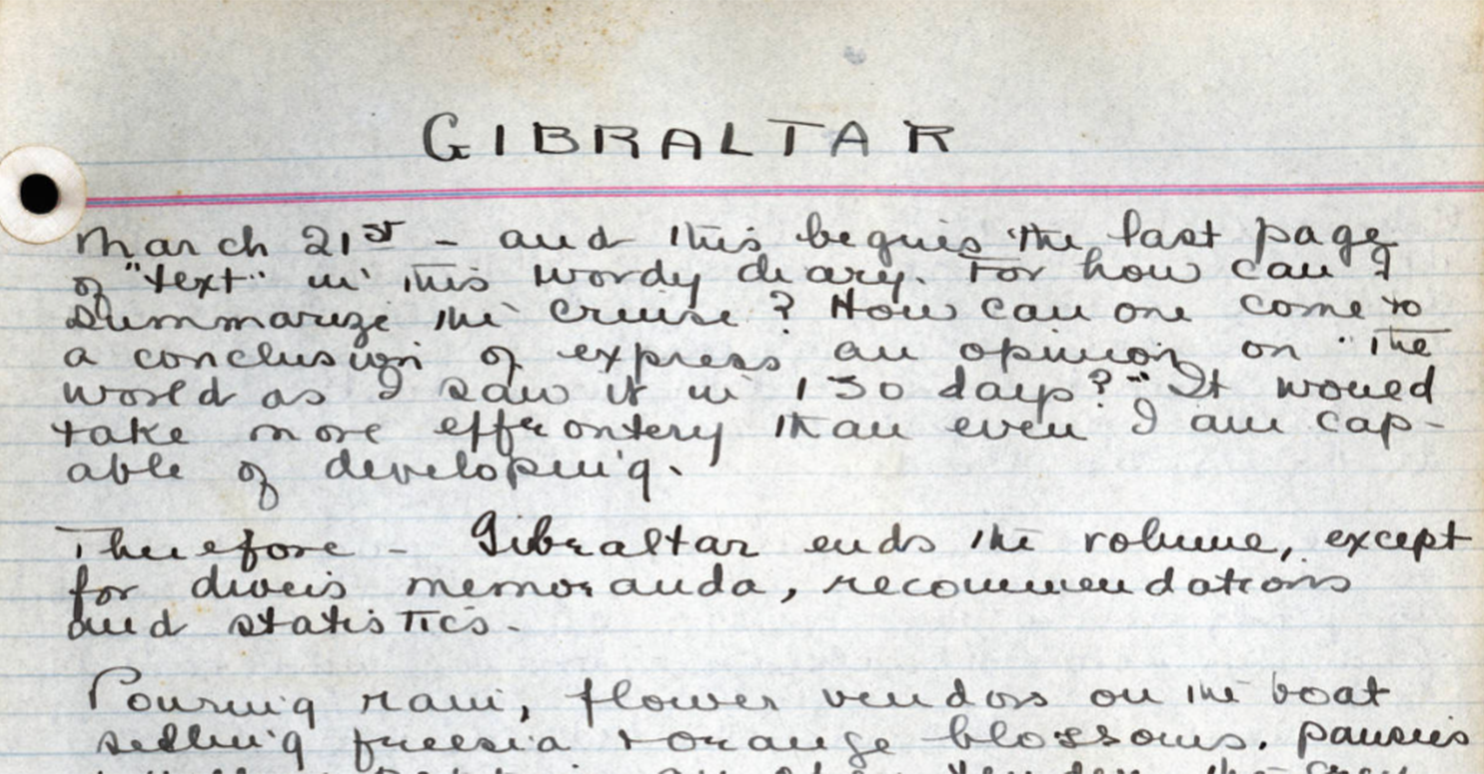 excerpt from eleanor's handwritten diary